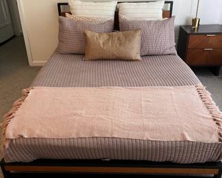 C31 - $600. Queen Sized Wood and Metal Platform Bed Frame. Clean Avocado mattress included if you want it!