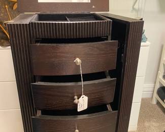 C35 - $65. Jewelry Armoire. Measures 14.5" Wide x 11" Deep x 39" Tall.