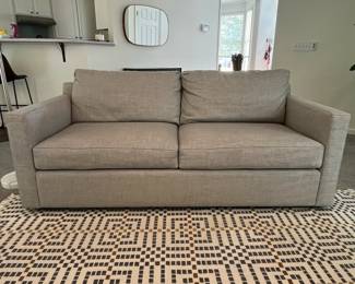 C10 - $650. Crate & Barrel Gray Loveseat. This is in very good condition. Measures 76.5" Wide x 18.5" Deep x 29" Tall. Fabric : Galaxy Ash (Retails for $1399.)