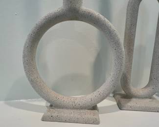 C9 - $45. Crate & Barrel "Lorin Cement Taper Candle Holders" Trio. Tallest is 10", Smallest is 5", mid size is 8". (Still retail for $90)