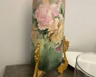 Painted Glass Vase and Stand