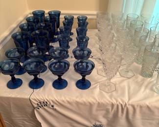 Blue and crystal glassware