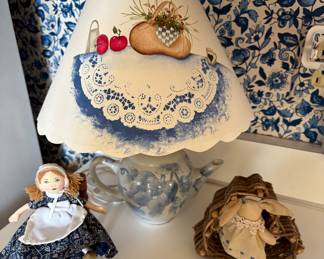 Decorative blue lamp and dolls