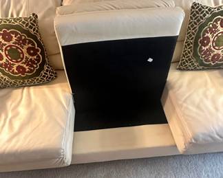 D3 - $450 SET. Ivory Leather couch 85"36"34" and loveseat 65"x33"x37". Good condition. No rips or holes.