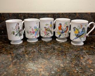 D1 - Set of 5 bird pedestal mugs. Made in Japan. $15
