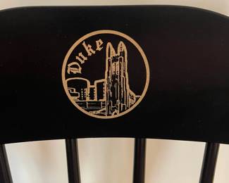 D5 - $200. Gorgeous solid wood Duke chair. Heavy and sturdy. Space on the back to attach a brass name plate. Black with gold detailing. 22"w 17.5"d 33.5"tall.