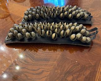 D17 - $30. Set of vintage Ghungroo. Brass bells on leather.
