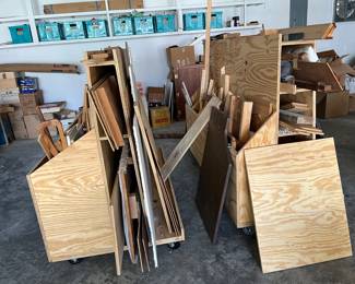 Large amount of lumber and rolling wood caddies for sale