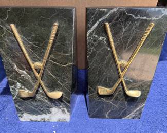 Noymer solid marble and brass golf book ends
