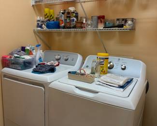 GE washer & Dryer, cleaning supplies.