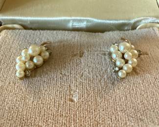 Pearl cluster earrings with diamonds.