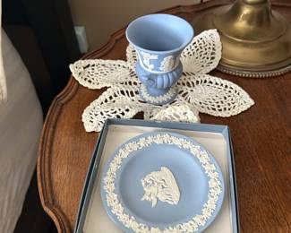 Wedgewood vase and decorative saucer