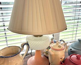 electric lamp- Diamond Quilt lamp rose pink and white moonstone base