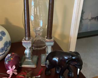 candlesticks , ebony elephant