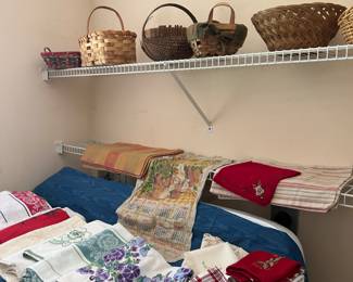 vintage linens and baskets
