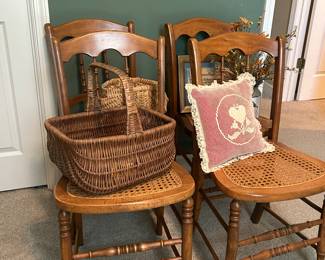 set of 4 vintage cane bottom chairs