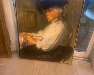 Original Oil painting of a woman with a hat