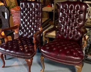 Oxblood leather library chairs