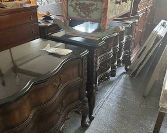 Granite topped nightstands with a matching king bed headboard, frame and footboard, among other awesome stuff