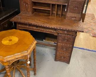 Heavily carved Asian inspired writing desk