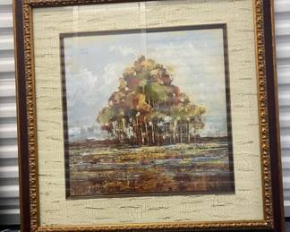 John Richard framed print of a tree grouping. We have other prints, lamps and wall art by the same maker.