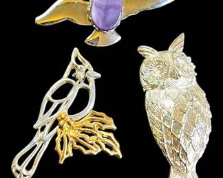 GoldSilver Tone Bird Brooches