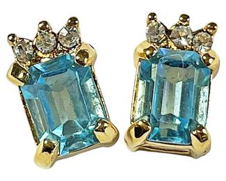 Blue Faceted Stone Crown Earrings