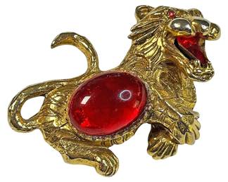 Lion Jelly Belly Red Stone Brooch
