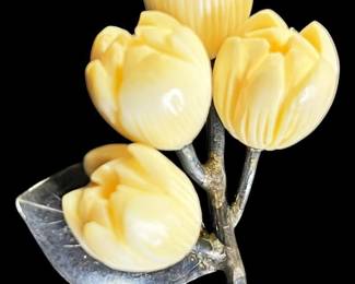 Silver Carved Tulip Flower Brooch