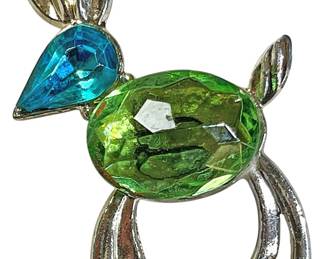 Faceted Green Blue Stone Deer Brooch