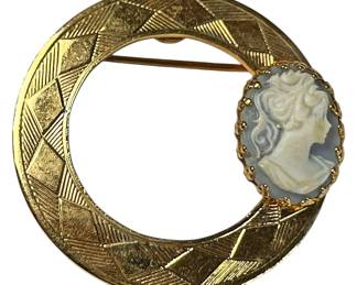 Cameo Style Blue Brooch