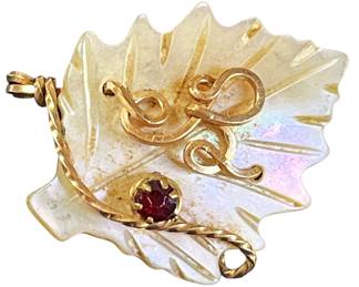 Mother of Pearl Gold Tone Brooch