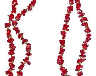 Double Strand Red Chip Bead Necklace
