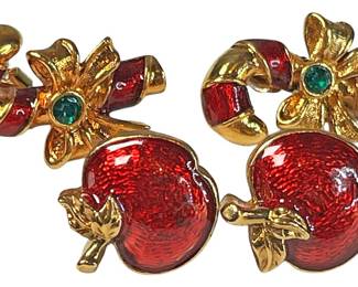 Enamel Candy Cane Apple Earrings