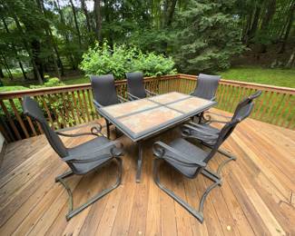Outdoor Table - seats 6, metal and tile, Umbrella and stand (not shown)