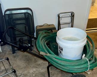 Garden supplies, outdoor folding snack tables, Vintage Typewriters, luggage carriers and more...