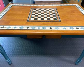 Hand painted Game Table with single drawer, beautiful blue color, 30” x 48”