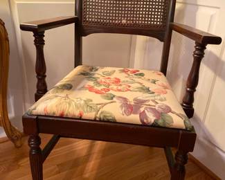 One antique arm chairs with drop seats and cane bottom