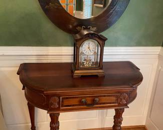 38” x 18 1/2” small table with single drawer and carved wheat design