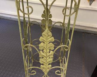 Painted metal with wooden top plant stand
