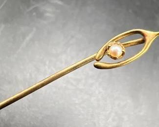 10K Gold Antique Stick Pin with Seed Pearl