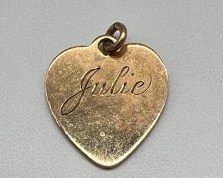 1/10 12K GF Heart Charm Pendant — Engraved, “Julie”