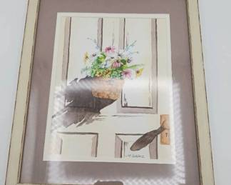 Painting Of Potted Flowers On White Door