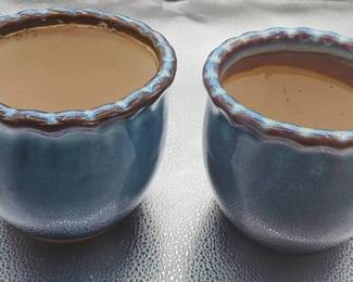 (2) Blue Ceramic Containers