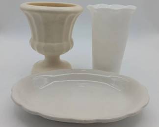 (2) White Vases And (1) White Platter — ft. Haggar & Buffalo China