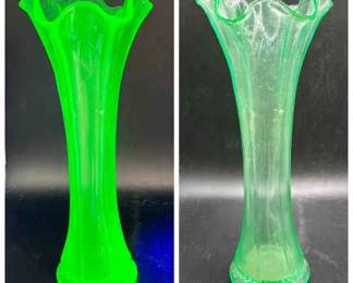 10” Uranium Glass Swung Vase