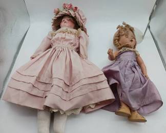 (2) Antique Dolls & Stand