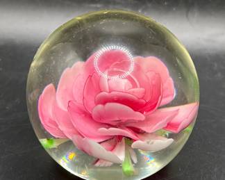Heavy Glass Rose Paperweight