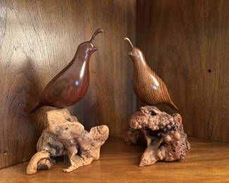 H.Ray Ford Carved Maple Quail - Manzanita Burl Base
