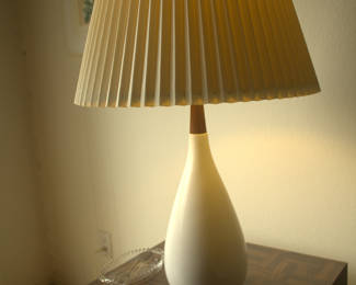 1960s MCM Danish Modern Lamp - white potter/wood
